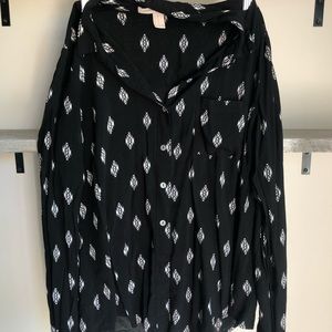 Black With Print Botton Up Shirt